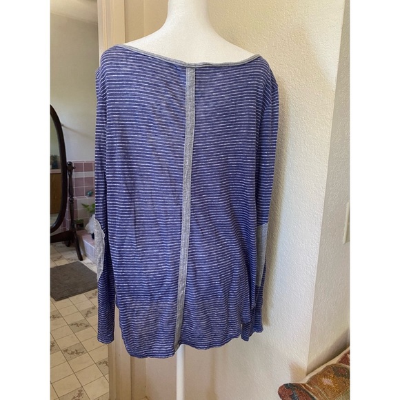 Sundance Lightweight 100% Linen Blue Striped Long Sleeve Top - Picture 2 of 5